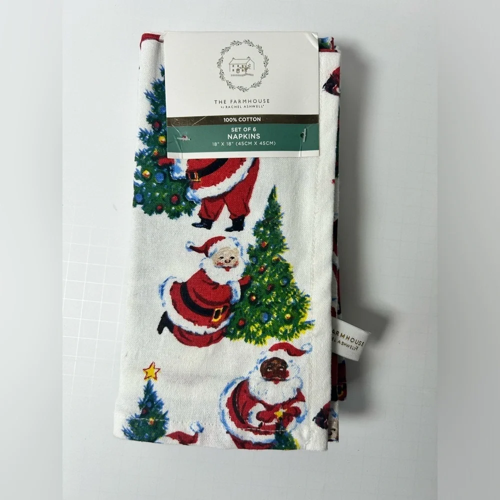 The Farmhouse Santa Christmas Napkins Set of 6 100% Cotton